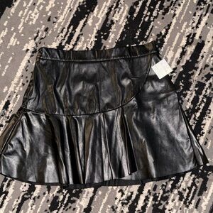 Faux Leather Black Ruffle Mini Skirt - Women